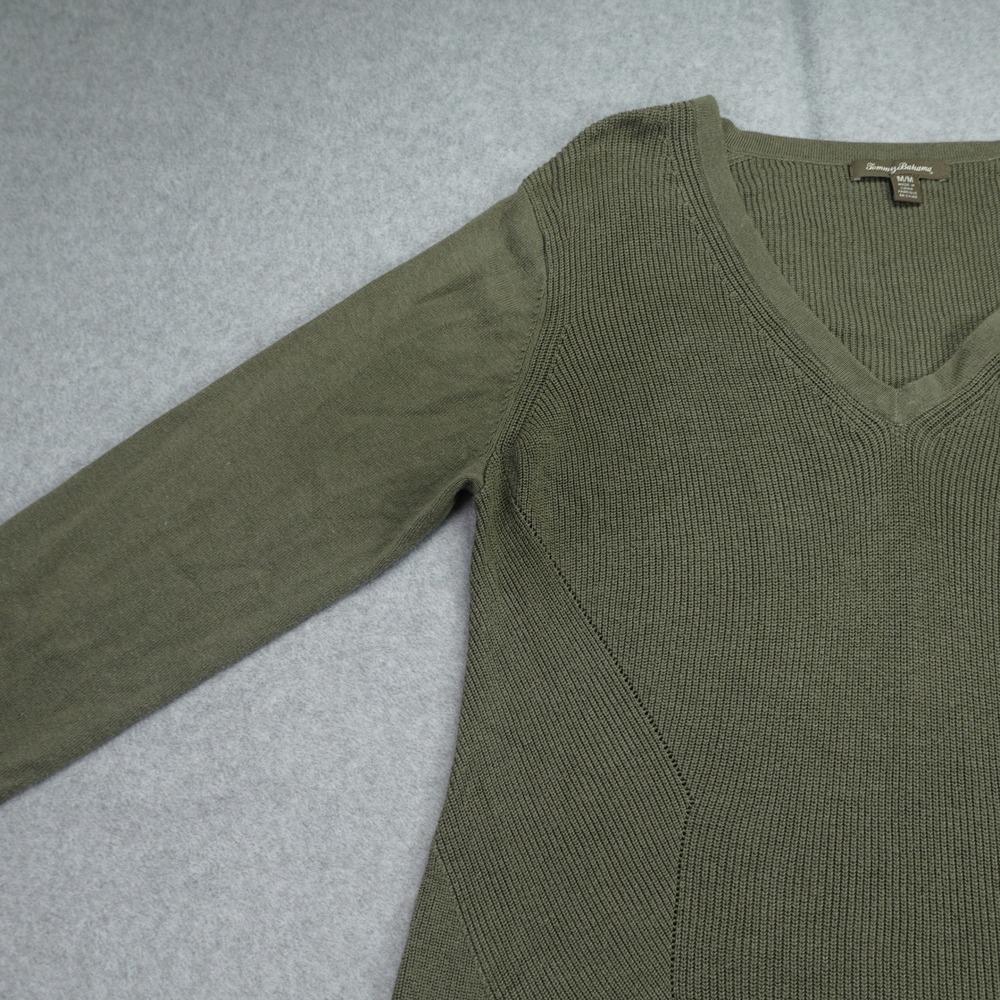 Tommy Bahama Sweater Womens Medium Green Ribbed Pullover‎ V Neck Casual - Picture 3 of 15